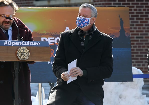 New York Mayor Bill De Blasio is seen on February 08