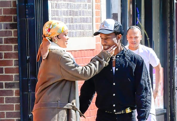 Rihanna (L) and A$AP Rocky are seen filming a music video in the Bronx on July 10