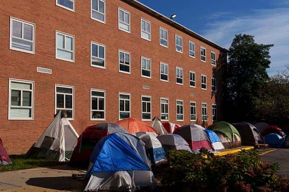 Tents are set up near the Blackburn University Center as students protest poor housing condition on the campus of at Howard University October 25