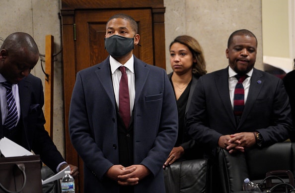 Actor Jussie Smollett appears at his sentencing hearing at the Leighton Criminal Court Building on March 10