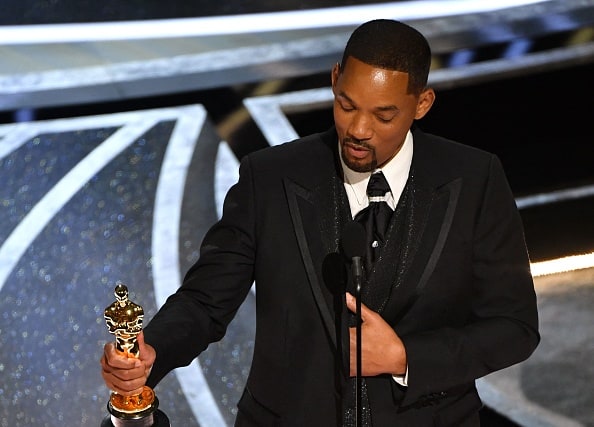 US actor Will Smith accepts the award for Best Actor in a Leading Role for "King Richard" onstage during the 94th Oscars at the Dolby Theatre in Hollywood