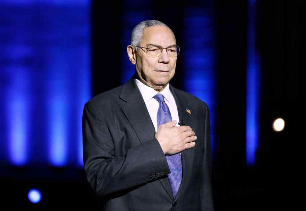 Colin Powell on stage in May of 2021