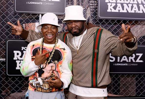 Mekai Curtis and 50 Cent attend 'Power Book III: Raising Kanan' global premiere event and screening at Hammerstein Ballroom on July 15