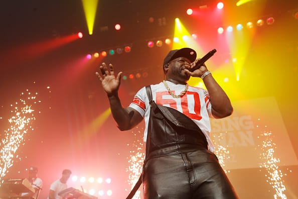 50 Cent performs onstage during the 'Power Book III: Raising Kanan' global premiere event and screening at Hammerstein Ballroom on July 15