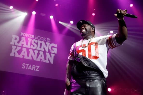 50 Cent performs onstage during the 'Power Book III: Raising Kanan' global premiere event and screening at Hammerstein Ballroom on July 15