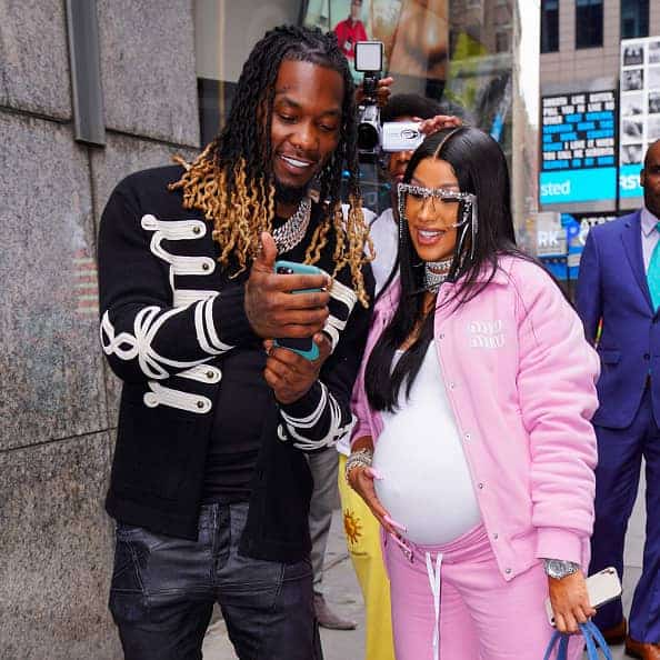 Offset and Cardi B at Nasdaq HQ in Times Square to ring the bell for Reservoir Media IPO on August 30