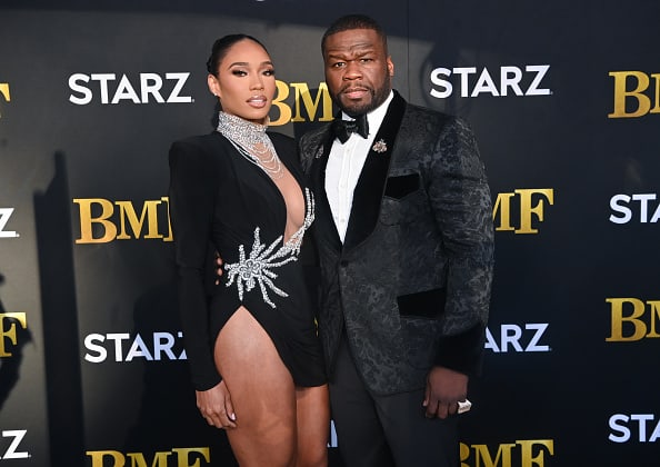 Jamira Haines and 50 Cent attend STARZ Series "BMF" World Premiere at Cellairis Amphitheatre at Lakewood on September 23