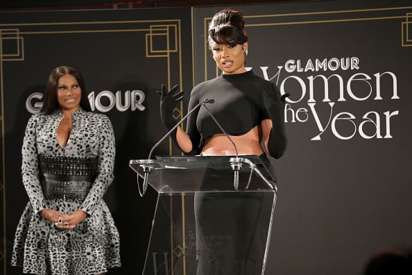 Megan Thee Stallion accepts an award onstage during Glamour Celebrates 2021 Women of the Year Awards on November 08