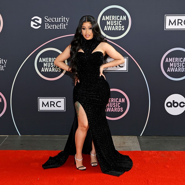 Host Cardi B attends the 2021 American Music Awards Red Carpet Roll-Out with Host Cardi B at L.A. LIVE on November 19