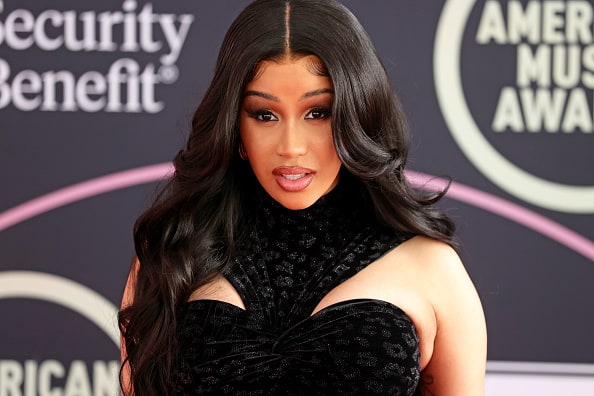 Host Cardi B attends the 2021 American Music Awards Red Carpet Roll-Out with Host Cardi B at L.A. LIVE on November 19