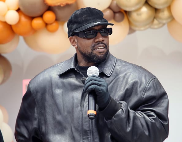 Kanye West attends the Los Angeles Mission's Annual Thanksgiving event at the Los Angeles Mission on November 24