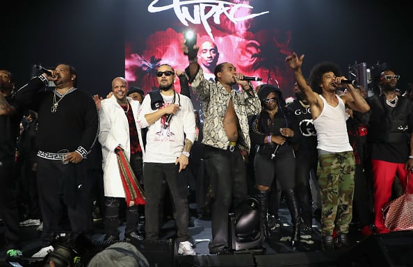 Bone Thugs N Harmony and Three 6 Mafia gather onstage to perform "Crossroads" together during VERZUZ Bone Thugs-N-Harmony And Three 6 Mafia at Hollywood Palladium on December 02