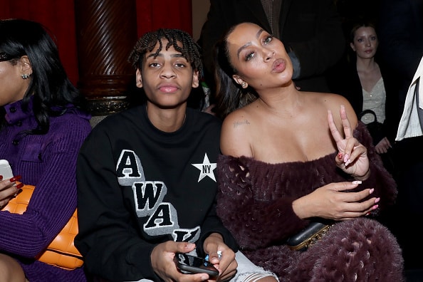 La La Anthony (R) and Kiyan Carmelo Anthony attend the LaQuan Smith Fall/Winter 2022 show during New York Fashion Week on February 14