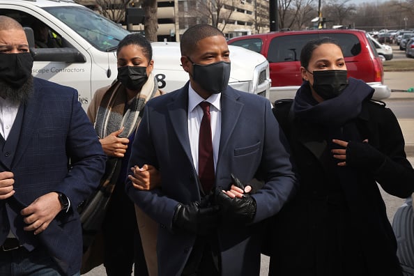 Former "Empire" actor Jussie Smollett arrives at the Leighton Criminal Courts Building for his sentencing hearing on March 10