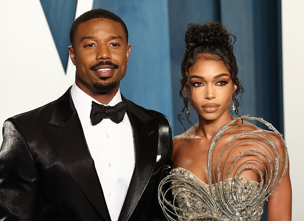 (L-R) Michael B. Jordan and Lori Harvey attend the 2022 Vanity Fair Oscar Party hosted by Radhika Jones at Wallis Annenberg Center for the Performing Arts on March 27