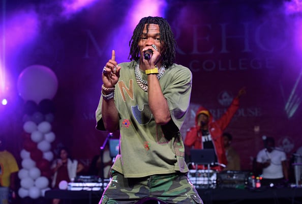 Rapper Lil Baby performs onstage during 2022 HBCU Gamerfest at Forbes Arena at Morehouse College on April 27