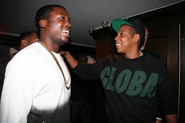 Meek Mill and Jay-Z attend the Premiere Of NBA 2K13 With Cover Athletes And NBA Superstars at 40 / 40 Club on September 26