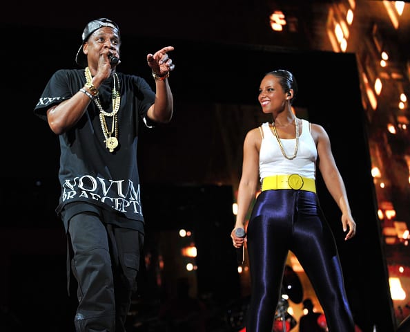 (Exclusive Coverage) Jay-Z and Alicia Keys perform during the Legends of the Summer tour at Yankee Stadium on July 19