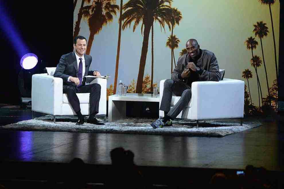 Jimmy Kimmel and Kobe Bryant sitting on stage