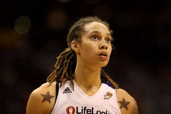 Brittney Griner #42 of the Phoenix Mercury looks on during Game Two of the WNBA semifinal playoffs against the Los Angeles Sparks at US Airways Center on September 21