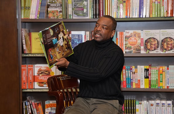 Actor and author LeVar Burton reads from his new children's book "The Rhino Who Swallowed A Storm" at a signing at Barnes & Noble Booksellers on December 20