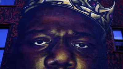 Scott 'Zimer' Zimmerman and Naoufal 'Rocko' Alaoui's mural of late rapper Christopher 'Notorious B.I.G.' Wallace in the Bedford-Stuyvesant neighborhood of Brooklyn