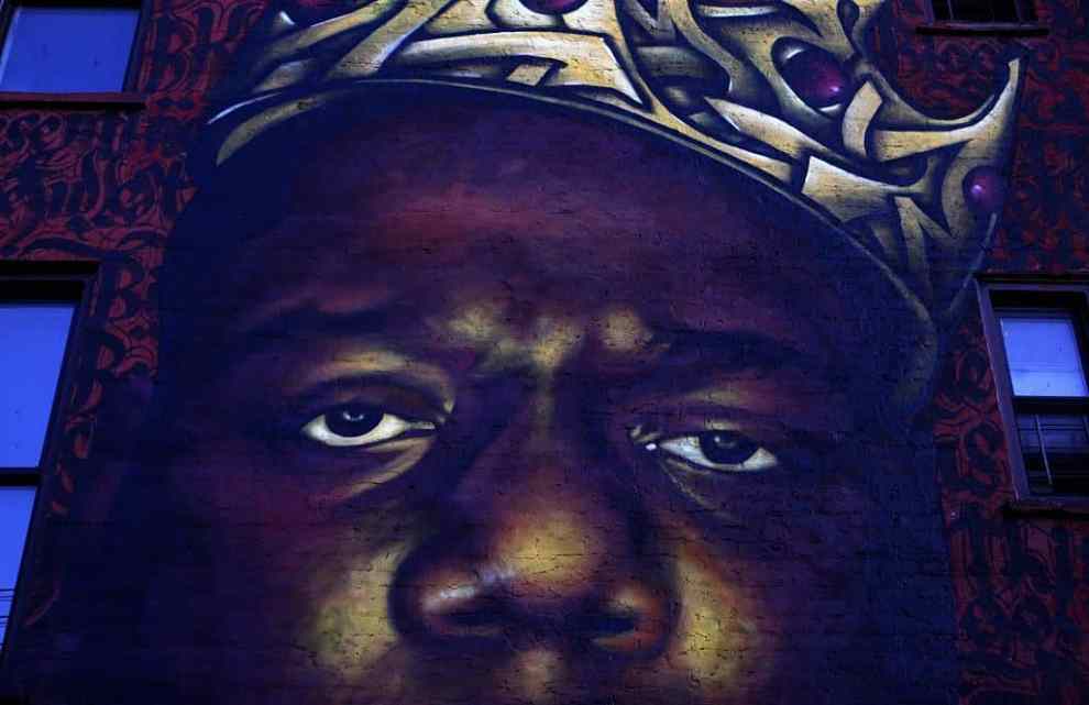 Scott 'Zimer' Zimmerman and Naoufal 'Rocko' Alaoui's mural of late rapper Christopher 'Notorious B.I.G.' Wallace in the Bedford-Stuyvesant neighborhood of Brooklyn