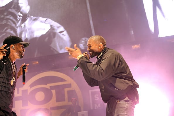 (L-R) Big Sean and Kanye West perform at Hot 97's Summer Jam 2016 at MetLife Stadium on June 5