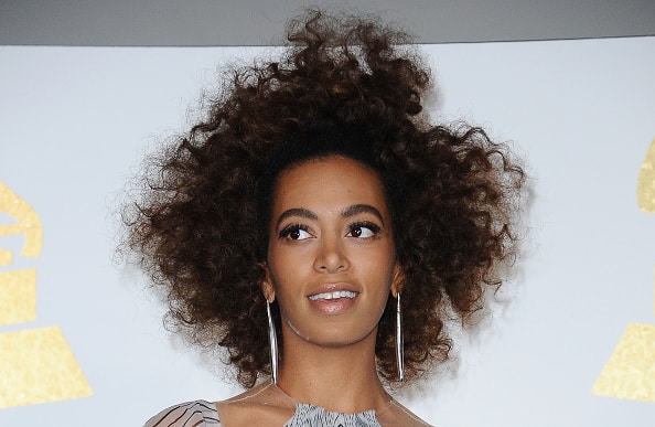 Solange Knowles poses in the press room at the 59th GRAMMY Awards at Staples Center on February 12
