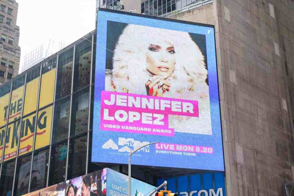 Jennifer Lopez Video Vanguard Award MTV sign in times square nyc
