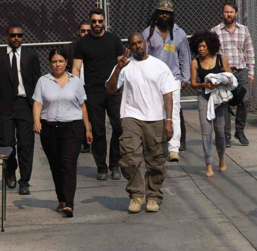 Kanye West leaving Jimmy Kimmel show with entourage