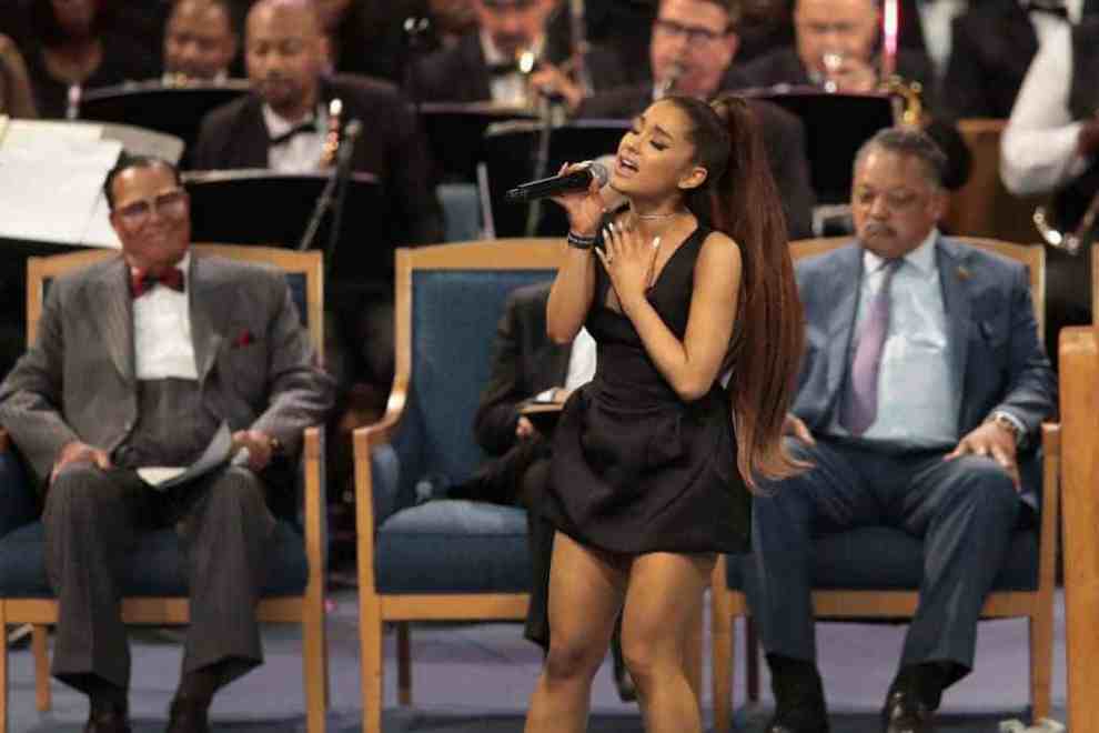 Ariana Grande singing at Aretha Franklin's funeral.