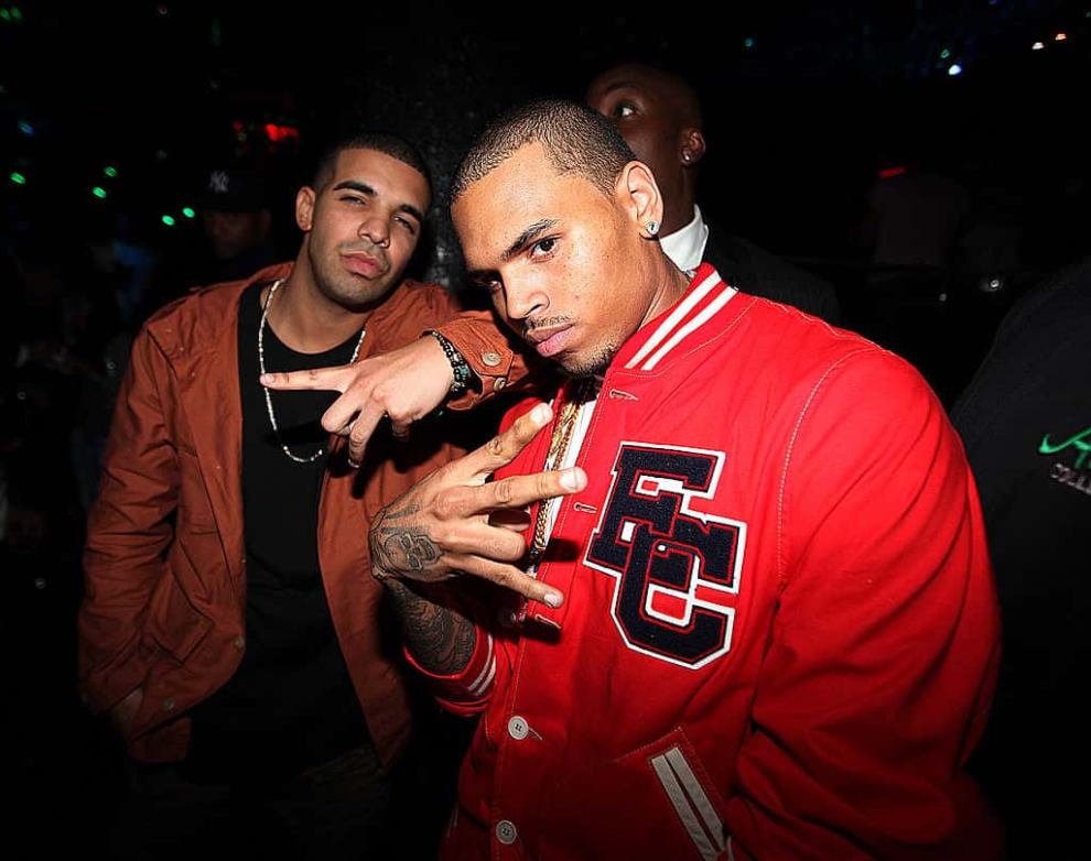 Drake and Chris Brown wearing red