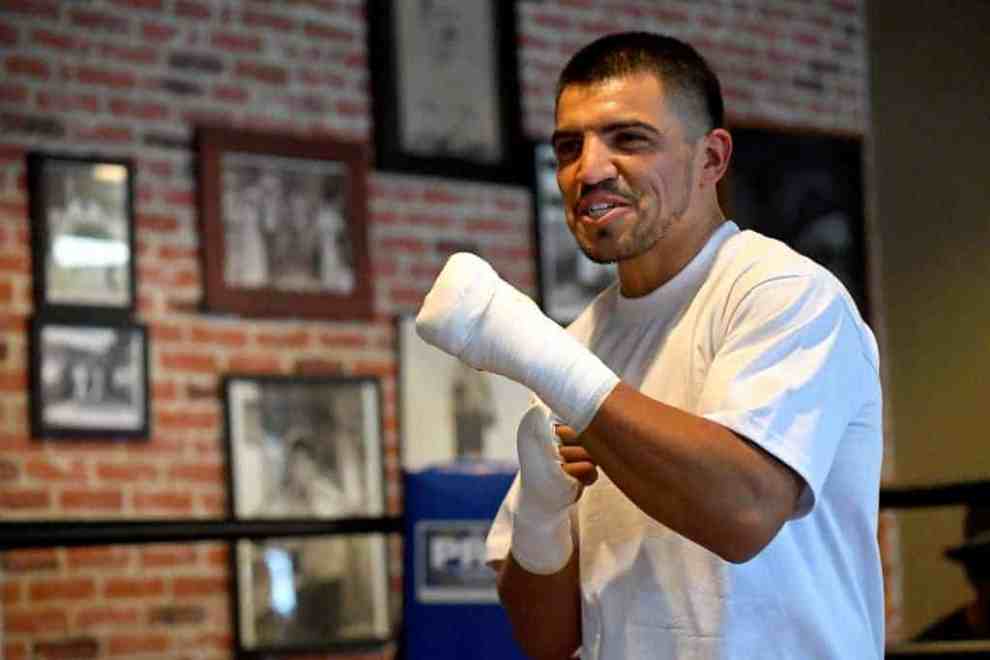 Victor Ortiz participates in a media workout at Fortune Gym on September 20