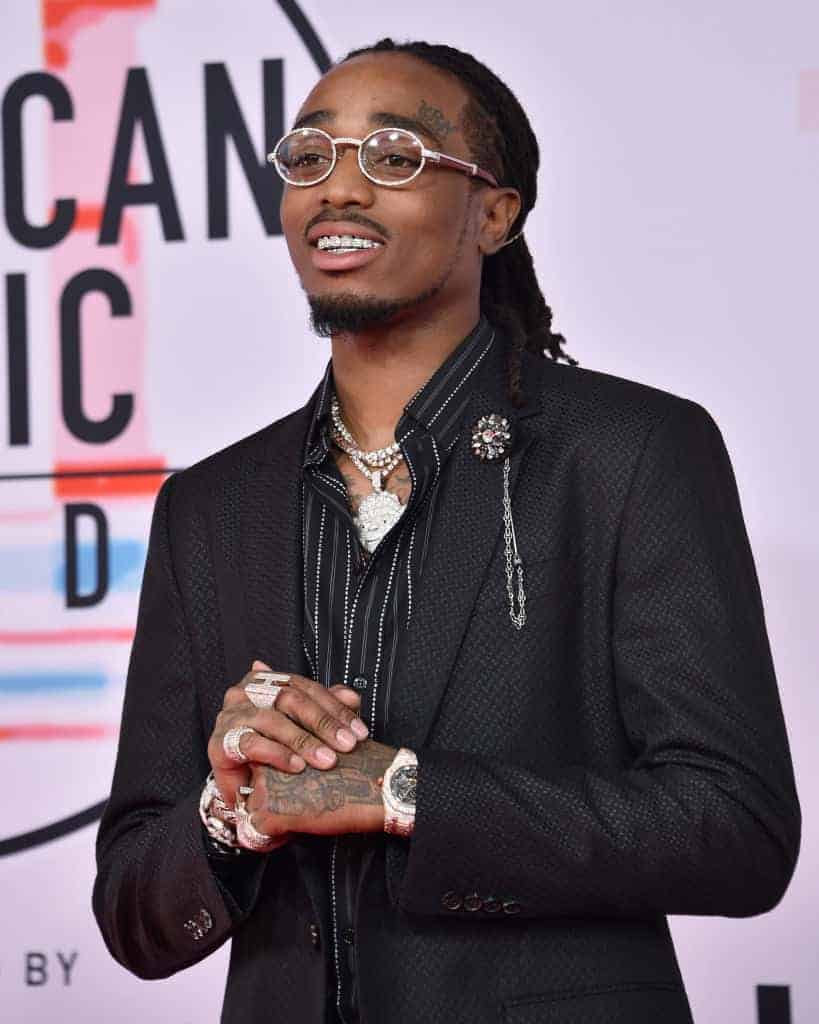 Quavo Wearing an all black tux attending the AMAs