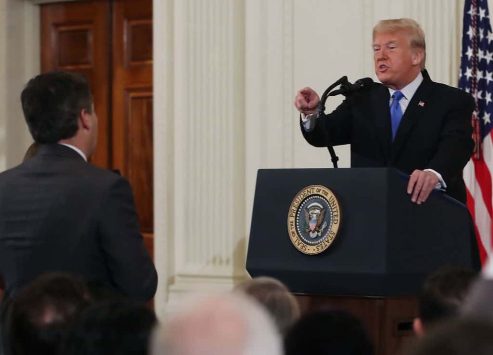 Donald Trump pointing at Jim Acosta