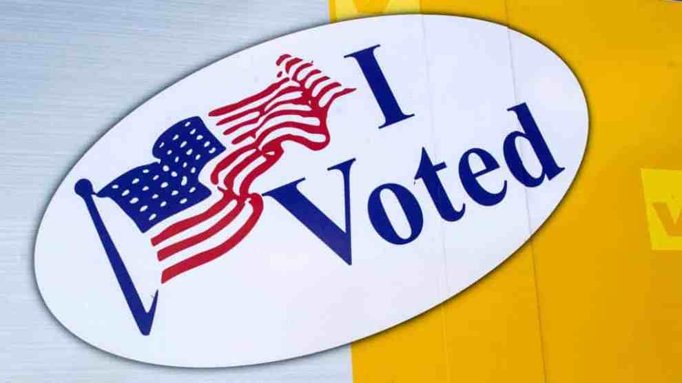 I Voted sticker over white and yellow background