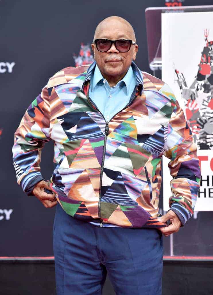 Quincy Jones wearing a multi-color jacket
