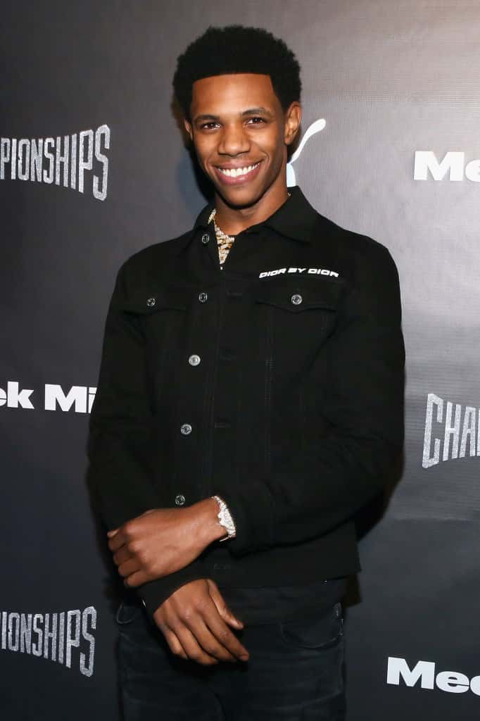 A Boogie wearing all black attending Meek Mill Championships