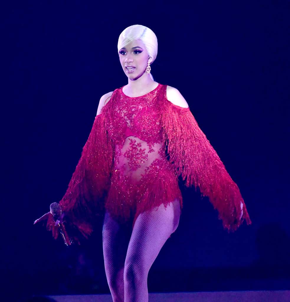 Cardi B. wearing all red