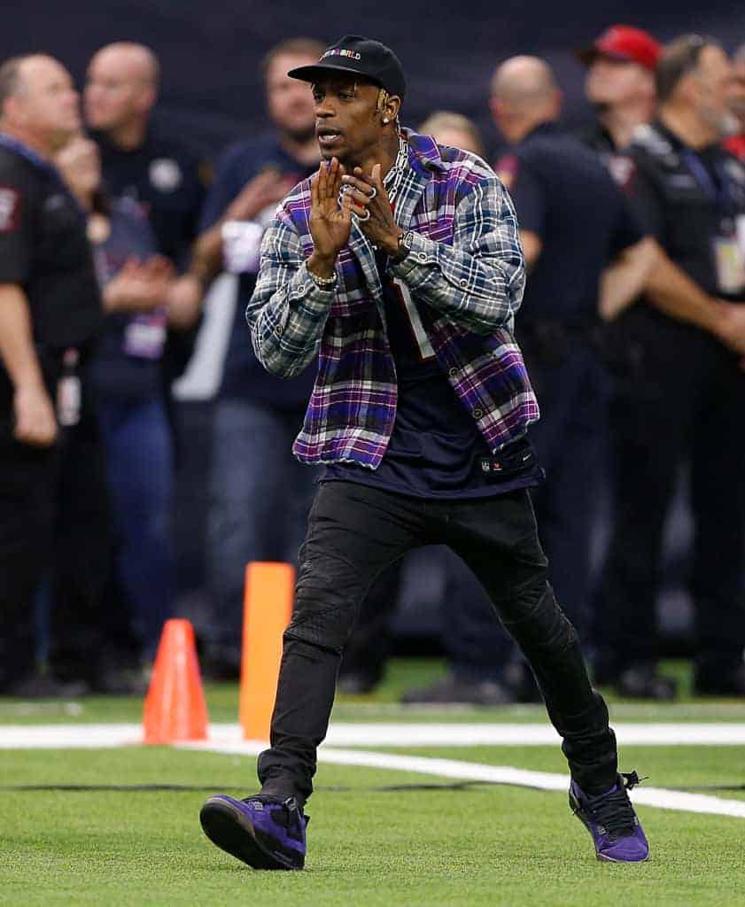Musician Travis Scott is introduced as the home-field advantage captain as the Indianapolis Colts play the Houston Texans during
