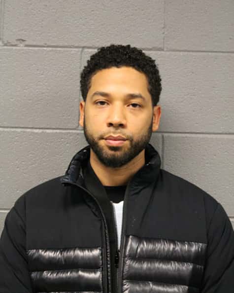 ussie Smollett poses for a booking photo after turning himself into the Chicago Police Department on February 21