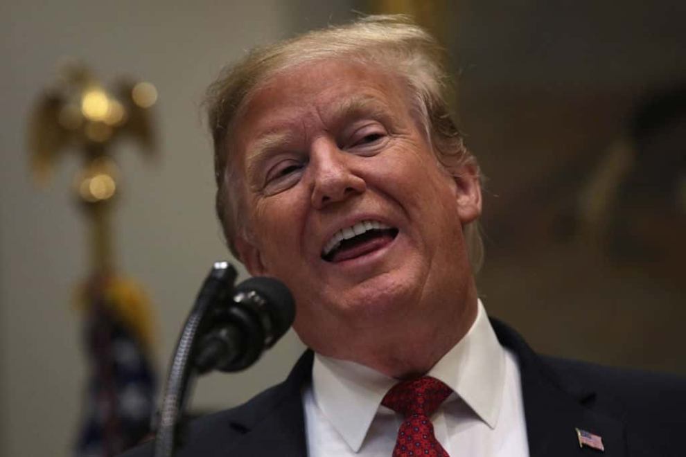 U.S. PresidentTrump  speaks during a Roosevelt Room event at the White House February 6
