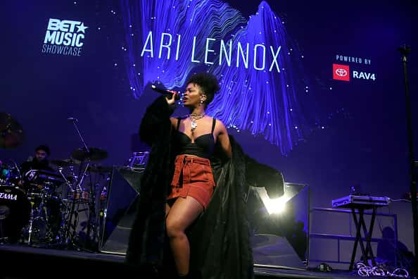 Ari Lennox performs on stage during BET music showcase Grammy Awards weekend at NeueHouse Hollywood on February 08