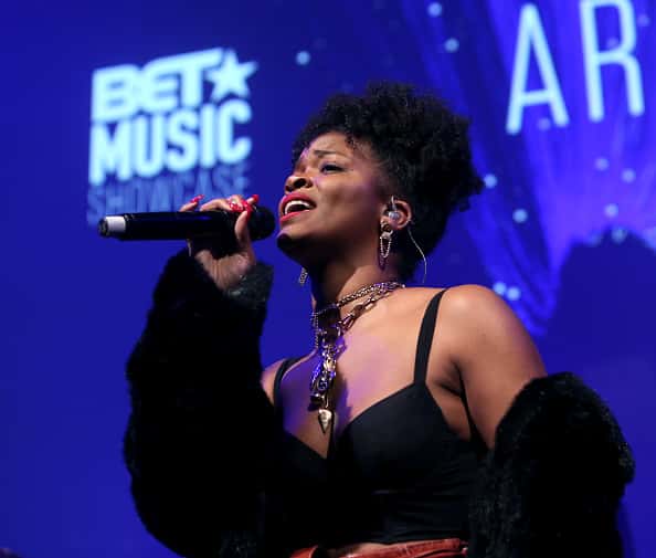 Ari Lennox performs on stage during BET music showcase Grammy Awards weekend at NeueHouse Hollywood on February 08