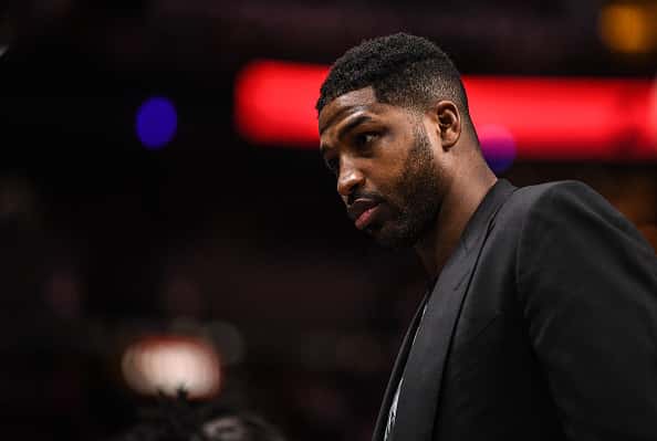 Tristan Thompson of the Cleveland Cavaliers on the bench during the in the first half against the Miami Heat at American Airline