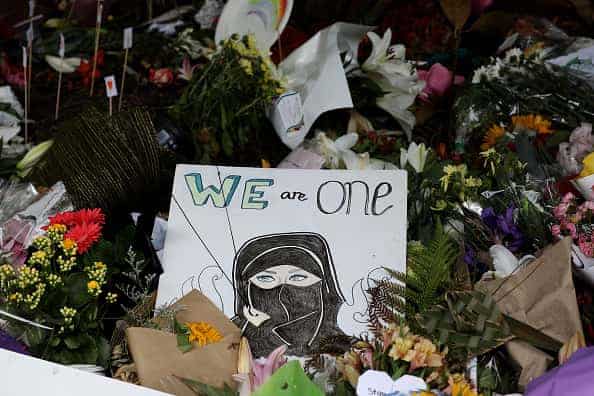 Flowers and messages of condolence to victims of the mosque attacks are seen at a memorial outside the Masjid Al Noor mosque in