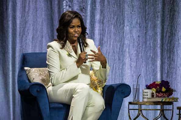 Michelle Obama speaks during her "Becoming: An Intimate Conversation with Michelle Obama" Tour at the Ericsson Globe Arena on Ap