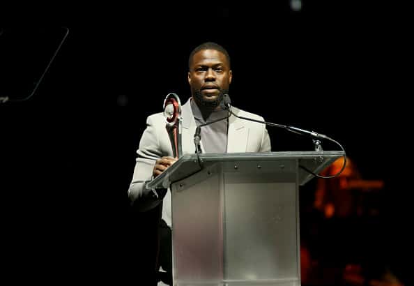 Actor and comedian Kevin Hart accepts the "International Star of the Year" award during the CinemaCon Big Screen Achievement Awa