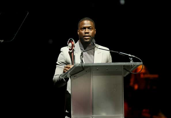 Actor and comedian Kevin Hart accepts the "International Star of the Year" award during the CinemaCon Big Screen Achievement Awa
